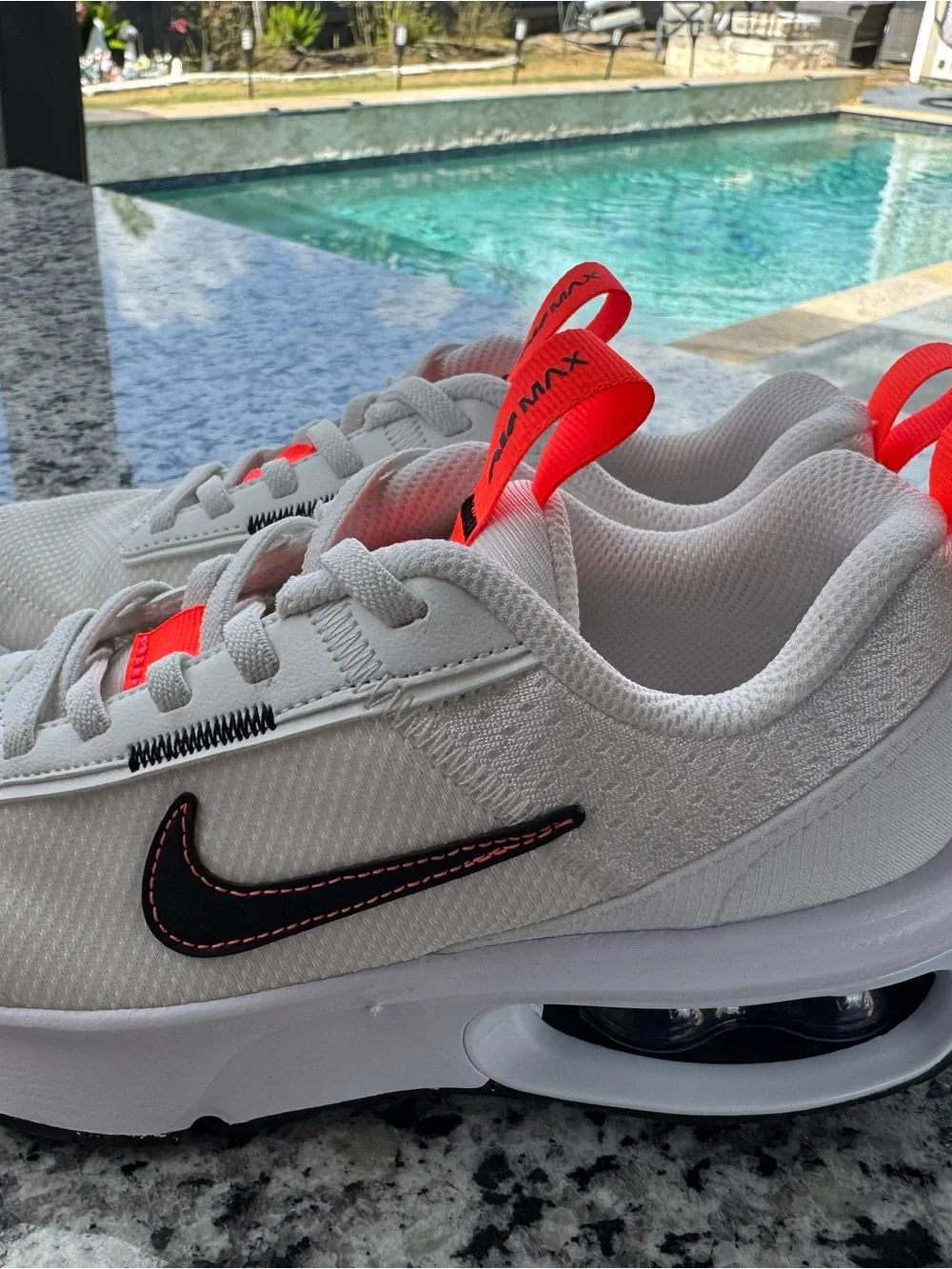 Nike air max Kids White Sneakers with Black Swoosh and Red Stitching